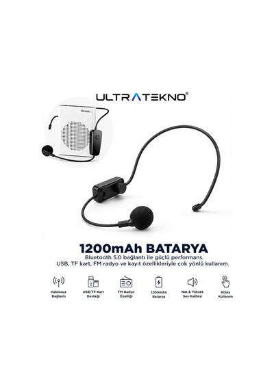 Kablosuz Mikrofonlu Rehber Amfisi 3" Subwoofer Hoparlör Bluetooth Fm Usb Tf Kart Destekli Hoparlör