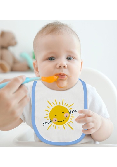 Bk Kids Smile More Tasarımlı Mavi Bebek Mama Önlüğü Mavi