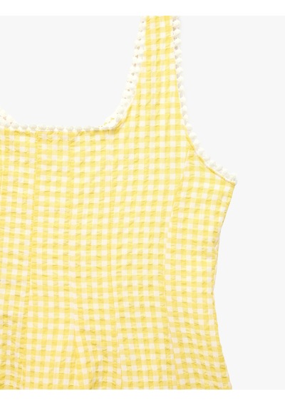 Koton Kare Yaka A Kesim Askılı Pötikare Elbise Sarı Ekose 5skg80195aw