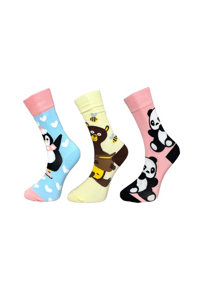 Me-vo 3'lü Unısex Sevimli Hayvan Temalı Penguen, Ayı Ve Panda Tasarımlı Esnek Nem Alabilen Pamuklu Spor Soket Çoraplar Çok Renkli