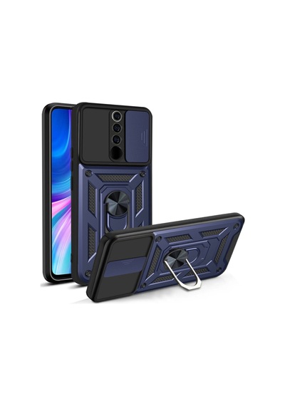 Redmi Note 8 Pro Kılıf Kamera Koruma Sürgülü Şık Pars Tank Sert Silikon Kapak Lacivert