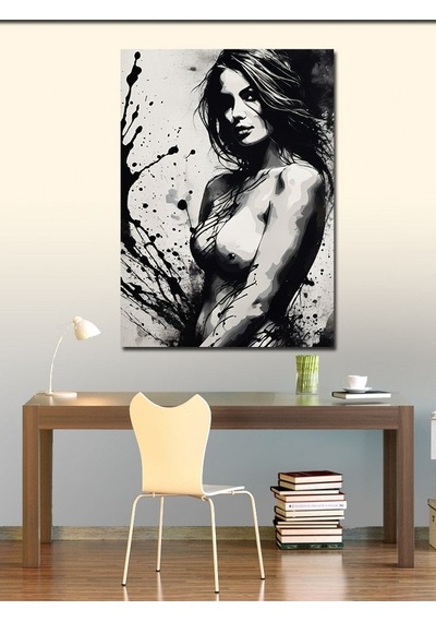 Kanvas Tablo Siyah Beyaz Kadın 50cmx70cm