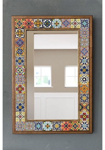 Oscar Stone Decor Masif Çerçeveli Mozaik Taş Ayna 43 Cm X 63 Cm Mexican Genel