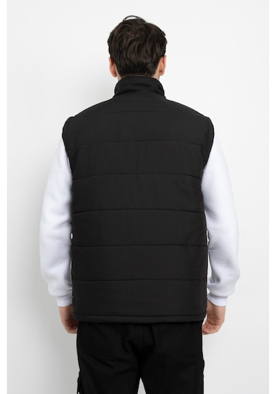 Dasüniforma Bondit İçi Polarlı Su Geçirmez Standart Fit Yelek Tam Fermuar Kışlık Unisex Yelek Siyah