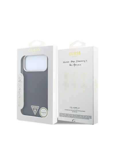 Apple iPhone Uyumlu 18 Pro Kılıf Guess Lisanslı M-safeli Pu Metal Üçgen Logolu Karbon Fiber Kevlar Kapak Bordo
