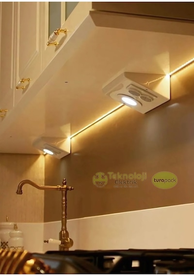 Dolap Tezgah Altı 2'li Priz Ve 3 Watt Anahtarlı Led Spot Aydınlatma Siyah Kasa Işık Ve Akıllı Priz