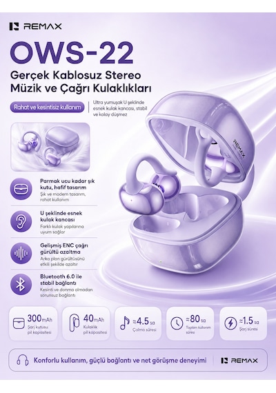 Remax Ows-22 Bluetooth 6.0 Klipsi Kulak İçi Kulaklık