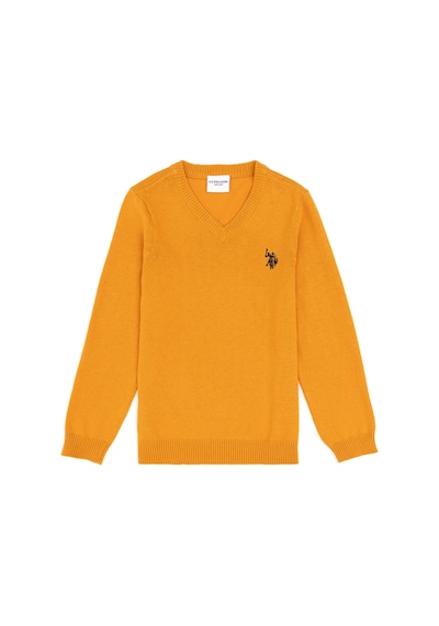 U.S. Polo Assn. Erkek Çocuk Hardal Basic V Yaka Kazak 50294200-VR072