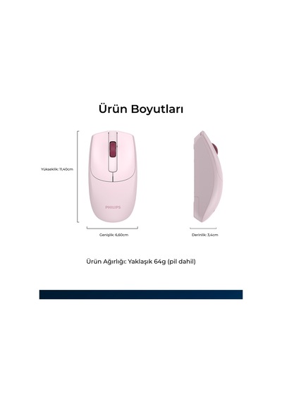 Philips SPK7398 Kablosuz 1600 DPI 3 Tuşlu Optik Sessiz Mouse