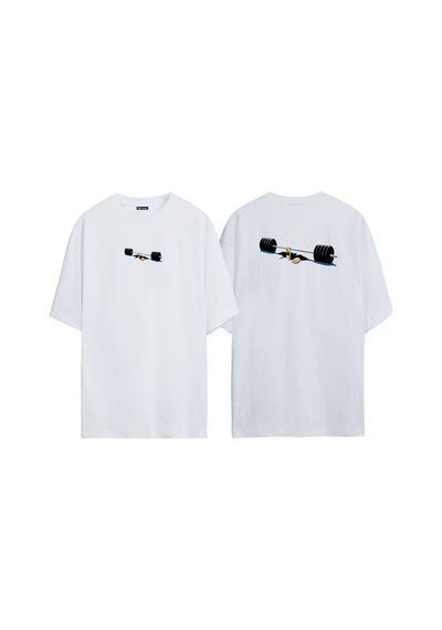 Thewert Unisex Halter Spor Bar Ağırlık Ön Arka Baskılı Beyaz Oversize T-shirt