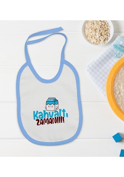 Bk Kids Kahvaltı Zamanı Tasarımlı Mavi Bebek Mama Önlüğü Mavi
