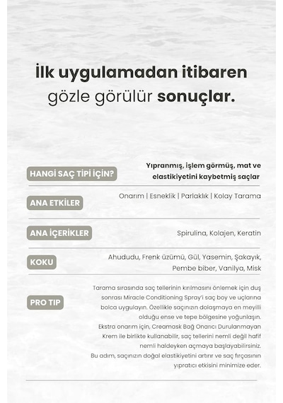 Miracle Biotin Keratin Kolay Tarama Elektriklenme Karşıtı Onarıcı Saç Spreyi 200 Ml