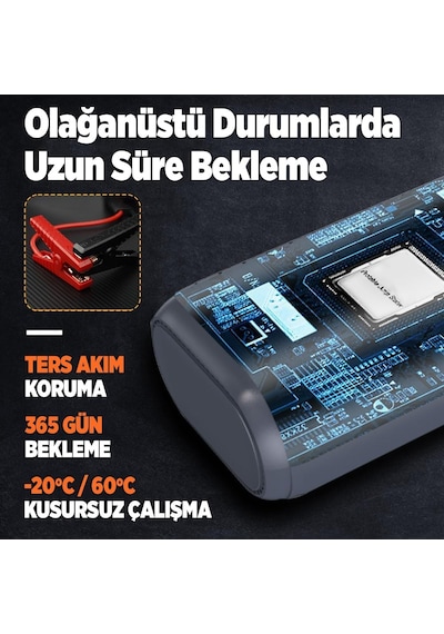 Hcb002 24400mah 3000a Tepe Akımı Profesyonel Akü Takviye Cihazı + Lastik Şişirme Kompresörü Taşınabilir Jump Starter Kompresör+powerbank+led Lamba+lcd Ekran Benzinli Ve Dizel Araçlar İçin