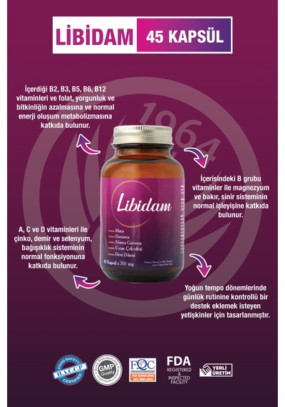 Sepe Natural Libidam Maca Damiana Sibirya Ginseng Ekstreleri Kadın Erkek Multivitamin Mineral 45 Kapsül X 701 Mg