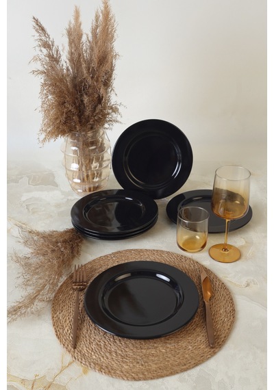 Keramika Siyah Assos Pasta Tabağı 22 Cm 6 Adet 650 Siyah
