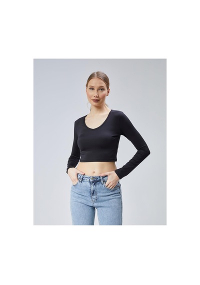 Virago Soft Touch V Yaka Crop Uzun Kol Bluz/body Siyah - 686786235 Siyah - 686786235 Siyah