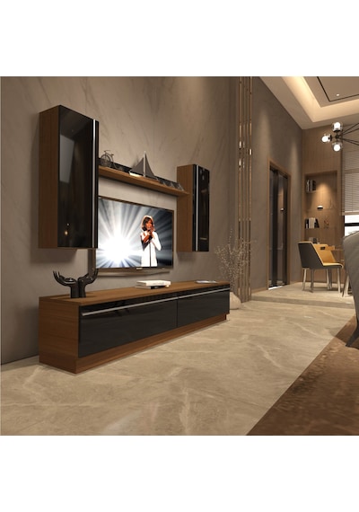 Decoraktiv Eko 5db Mdf Std Tv Ünitesi Tv Sehpası Ceviz - Siyah