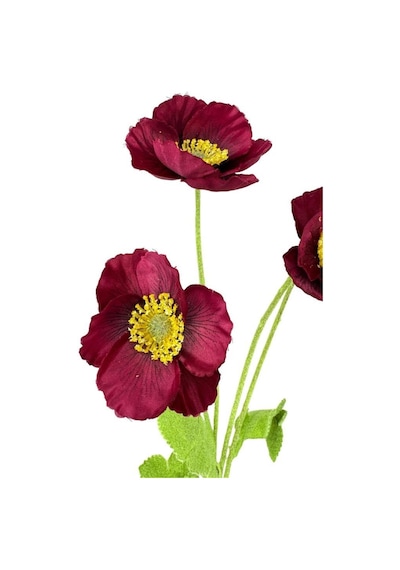 Yapay Çiçek Gelincik Çiçeği Sert Kumaş Bordo Renk 3 Çiçek 1 Tomurcuk 59cm