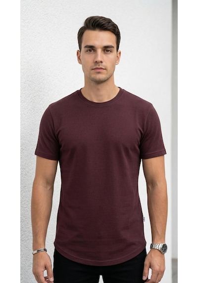 Plus Scorpion Erkek Slim Fit Basic Tişört Esnek, Terletmeyen Pike Dokulu Kumaş Kahverengi