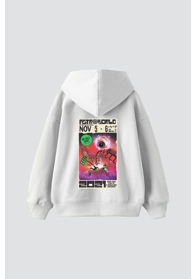 Startmore Astroworld Baskılı Oversize Unisex Beyaz Beyaz
