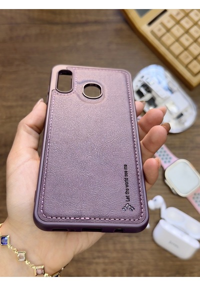 Samsung Galaxy A20 / A30 Uyumlu Premium Deri Dokulu Darbelere Karşı Dayanıklı Nazal Silikon Kılıf Mor