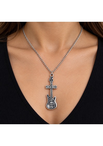 Guns N' Roses Elektro Gitar Figürlü Kolye Gümüş Renk Rock Müzik Temalı Metal Kolye Altın - Gümüş