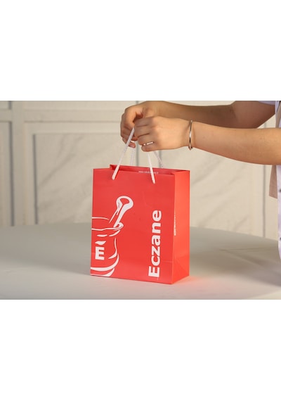 Eczane Karton Çanta Körüklü Kırmızı 25'li 20 x 10 x 23.5 CM