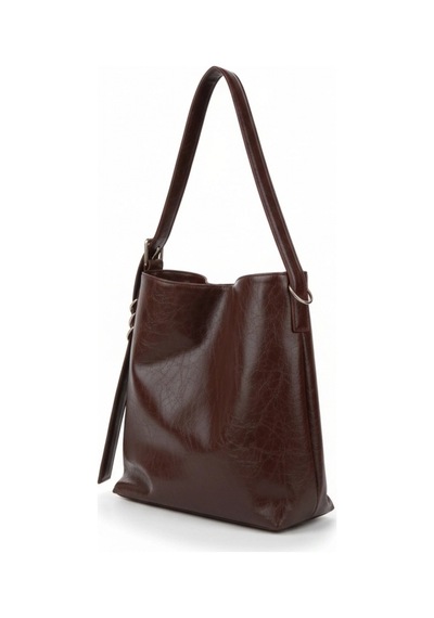 Glemix Shine Acı Kahve Yan Metal Detaylı Kırışık Desen Shopper Omuz Çantası Acı Kahve Kırışık Desen