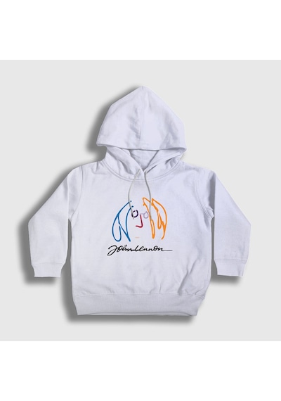 Presmono Unisex Çocuk Logo Beatles John Lennon Kapüşonlu Sweatshirt Beyaz