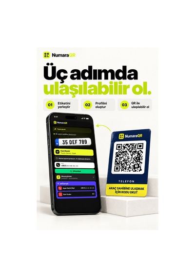 Qr Kodlu Numaratör Araç Ve Motosiklet İçin Qr Etiket Park Numaratörü 8,5x5,5 Cm Lacivert Numaraqr