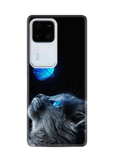 Vivo V30 Kılıf Desenli Silikon Platinium Series Butterfly Cat 1891