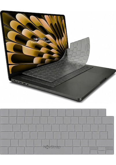 Novstrap Apple Macbook Air 13.6 İnç A2681 A3113 A3240 A3449 M2 M3 M4 M5 İle Uyumlu Türkçe Q Gri Füme Klavye Koruyucu Kılıf