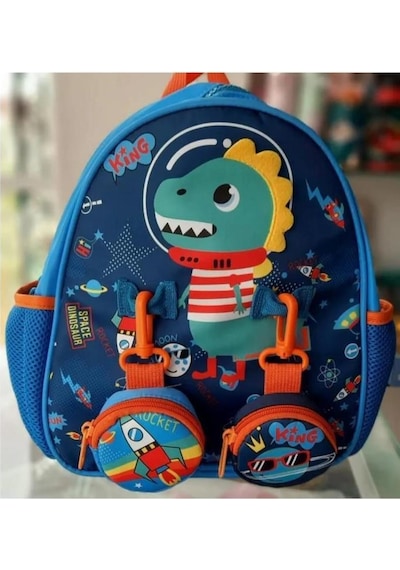 Vest Anaokulu Çantası Mavi Dinozor