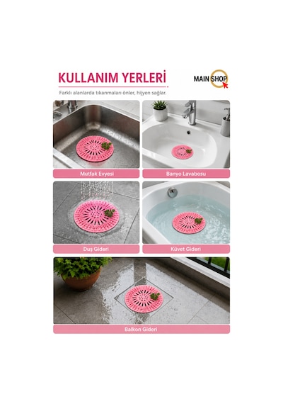 Mainshop 1 Adet Pembe Yuvarlak Lavabo Ve Küvet Süzgeci, Lavabo Tıkacı Gider Koruyucu M-140