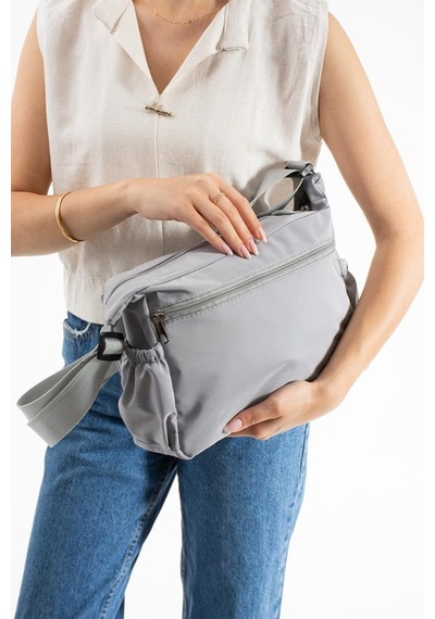 Baginn Kadın Omuz Çantası Paraşüt Kumaş Çapraz Askılı Postacı Çantası 32 24 Cm Su İtici Kumaş Gri