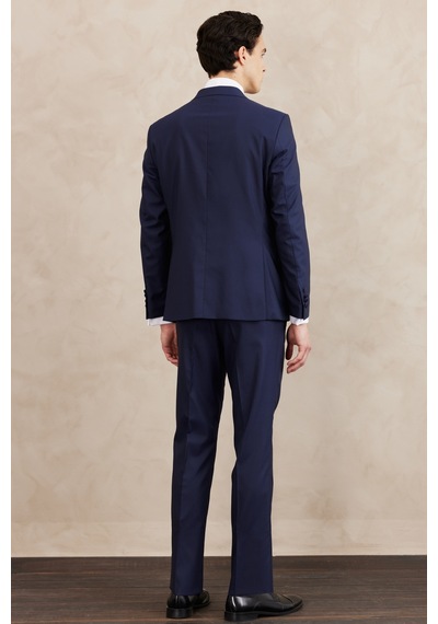 Ac&Co / Altınyıldız Classics Erkek Lacivert Slim Fit Dar Kesim Mono Yaka Desenli Yelekli Smokin Takım Lacivert