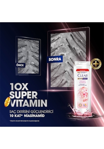 Clear Women Kepeğe Karşı Etkili Şampuan Yumuşak Parlak 3 x 350 ML