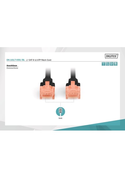 Cat 6 U-utp Bağlantı Kablosu, Bakır, Lszh Awg 26/7, Uzunluk 5 Metre Siyah