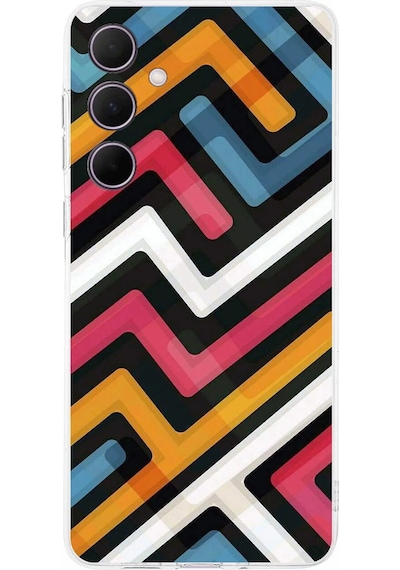Galaxy A36 İle Uyumlu Kamera Korumalı Labirent Grafiti Tasarımlı Şeffaf Kılıf Şeffaf