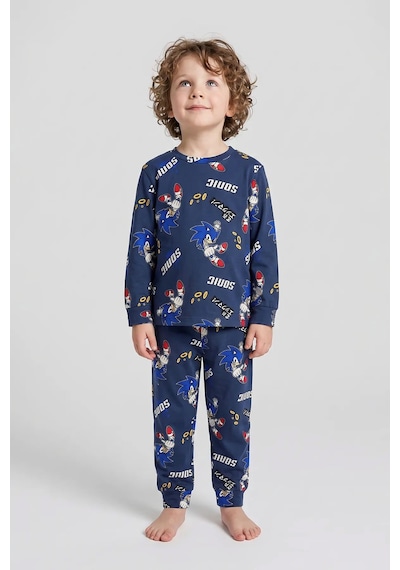 Zuzunga The Hedgehog Super Sonic Desenli %100 Pamuk Çocuk Pijama Takımı Lacivert