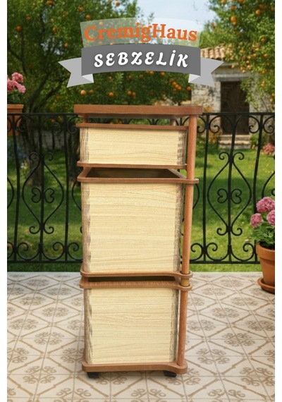 Ahşap Sebzelik Geleneksel Tasarım Kare 2 X 7 Lt + 3 Lt Kapasiteli Akça Desenli Diğer