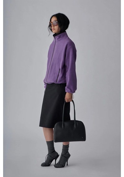 Suud Collection Mor Anu Oversize Fermuarlı Polar Hırka