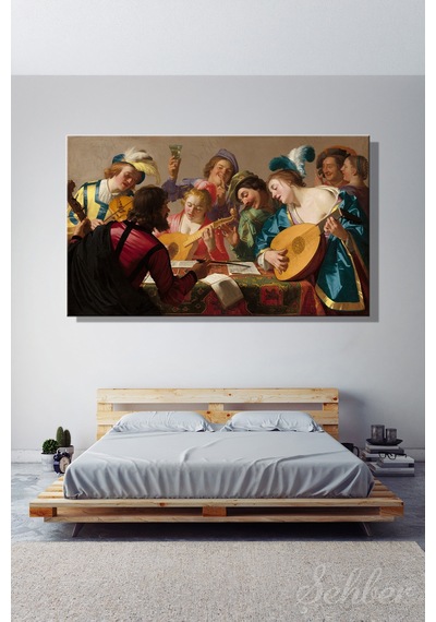 Kanvas Tablo Gerrit Van Honthorst "the Concert" Yatay Salon Tablosu - 4677 Çok Renkli