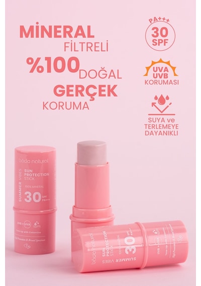 Bade Natural Pembe %100 Mineral Filtreli Ve Doğal Güneş Koruyucu Stick 30 Spf Kalaminli