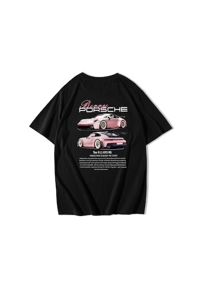 Brz Collection Unisex Oversize Berry Porsche T-shirt Siyah