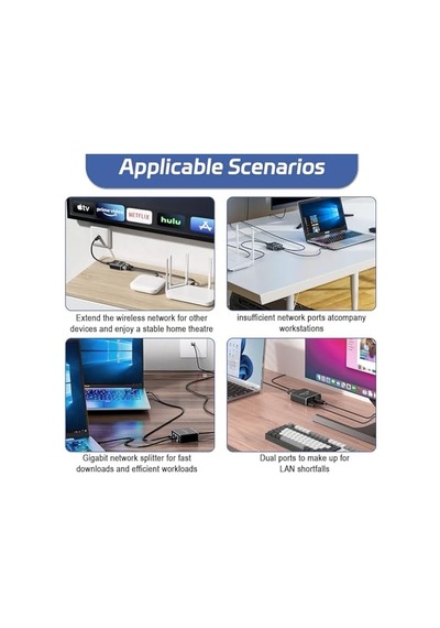 Ethernet Splitter 1 İla 2, Gigabit Ağ Bölücü, Rj45 Lan İnternet Bölücü, Bilgisayar, Anahtar, Yönlend