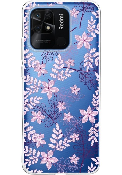 Redmi 10c Kapak Floral Pudra Tasarımlı Şeffaf Kılıf