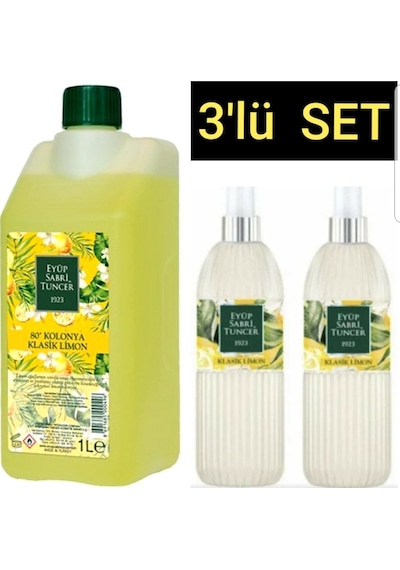 Eyüp Sabri Tuncer 80 Derece Klasik Limon Kolonyası Bidon Kilitli Kapak 1 L + Sprey 150 ML x 2