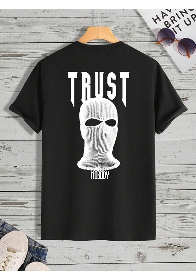 Trust Mast Süprem T-shirt - Siyah Baskılı Oversize Bisiklet Yaka Kısa Kol Tişört SIYAH