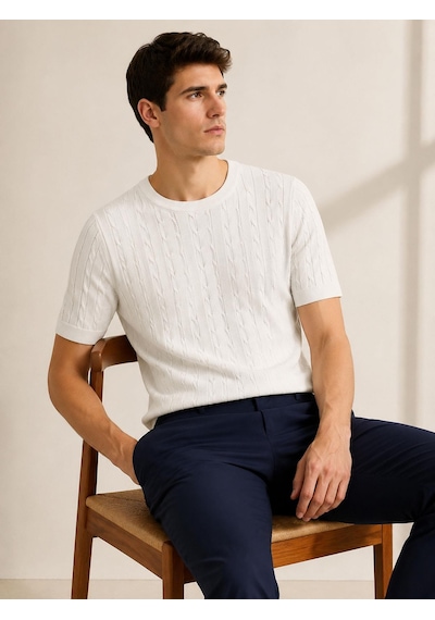 Classics Men Huffa Slim Fit Erkek Kısa Kol Triko Tişört 7676 Beyaz